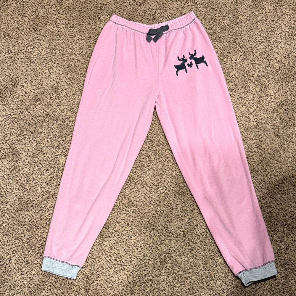 Pink Kids Pajama Bottoms with Reindeer Design